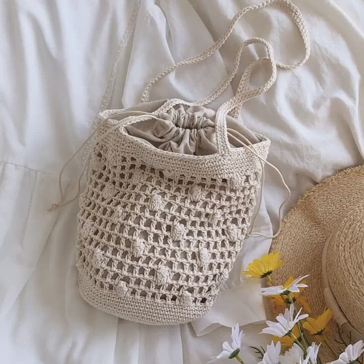 Crochet Cotton Bucket Shoulder Bag