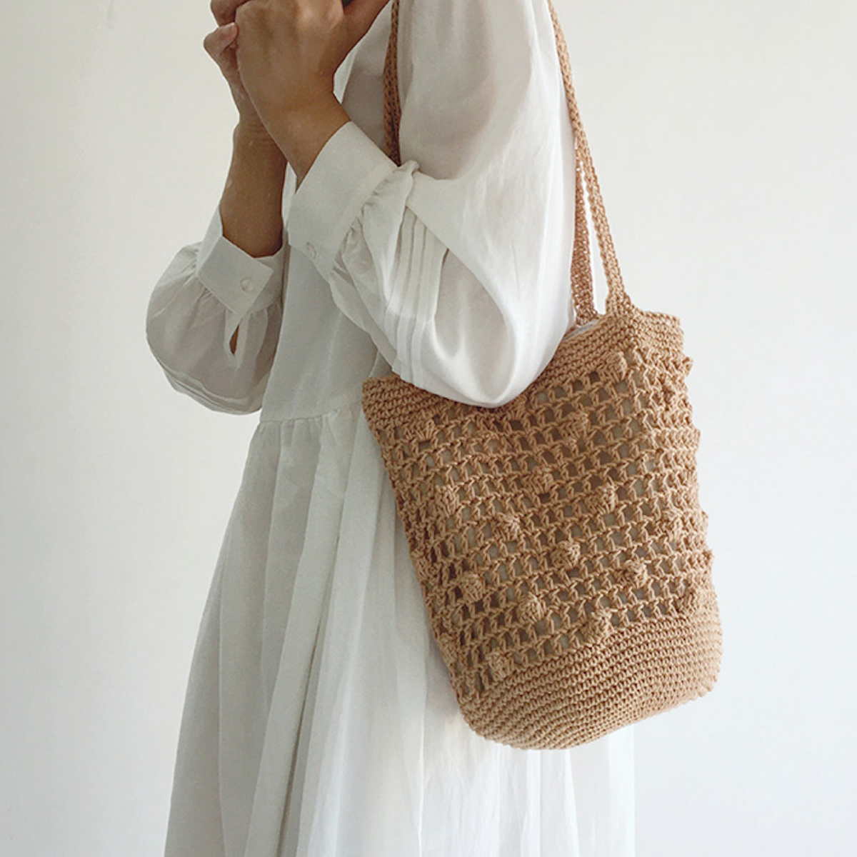Crochet Cotton Bucket Shoulder Bag
