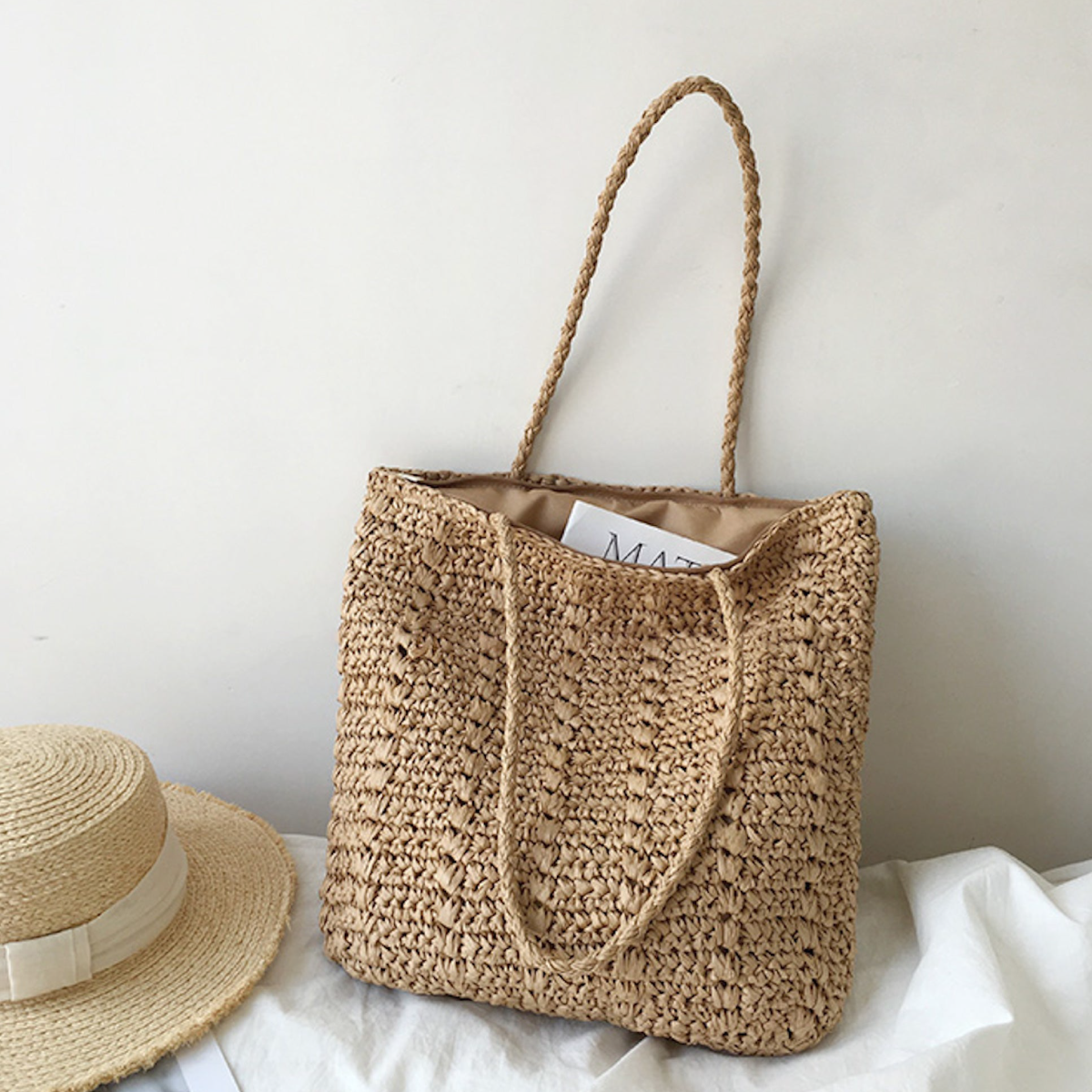 Elena Handbags Lightweight Straw Woven Square Tote Bag
