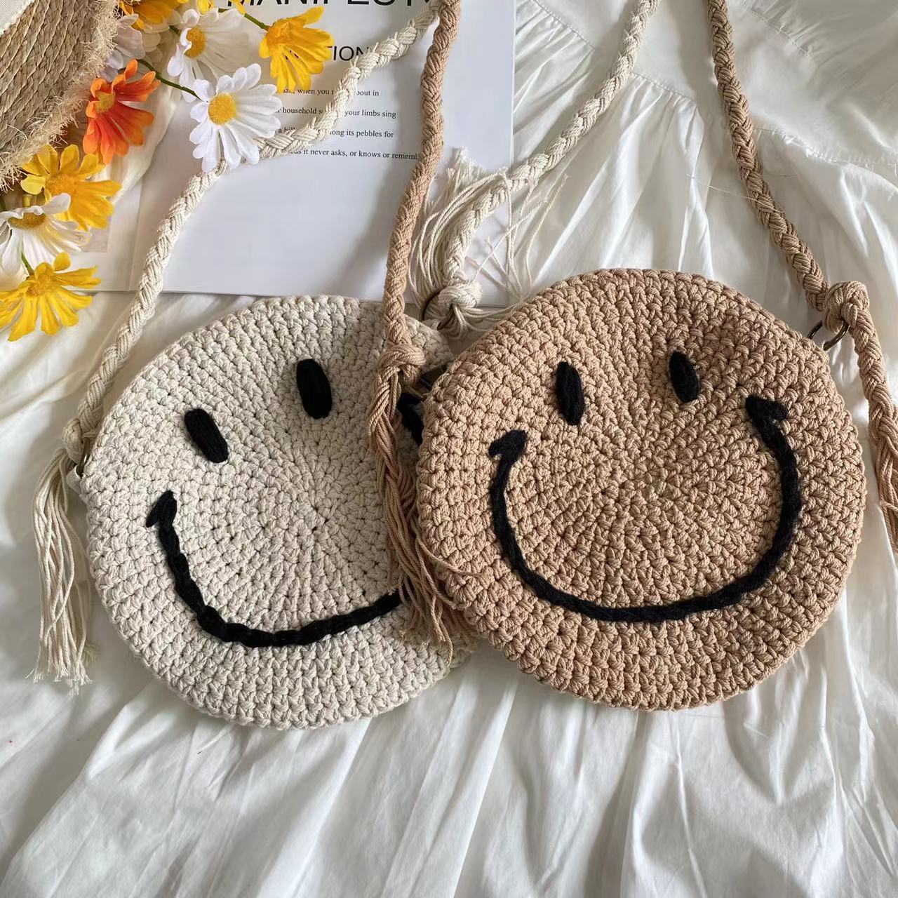 Buy Online Elena Handbags Crochet Smiley Face Round Bag