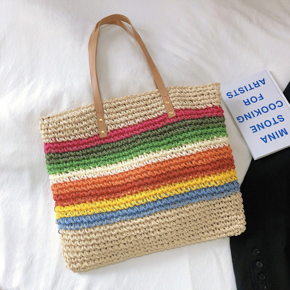 Elena Handbags Large Rainbow Straw Tote