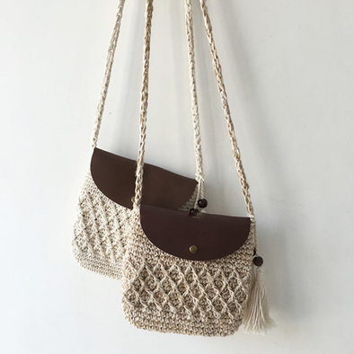 Elena Handbags Crochet Crossbody Messenger Bag with Leather Flap