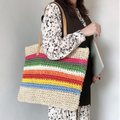 Large Rainbow Straw Tote