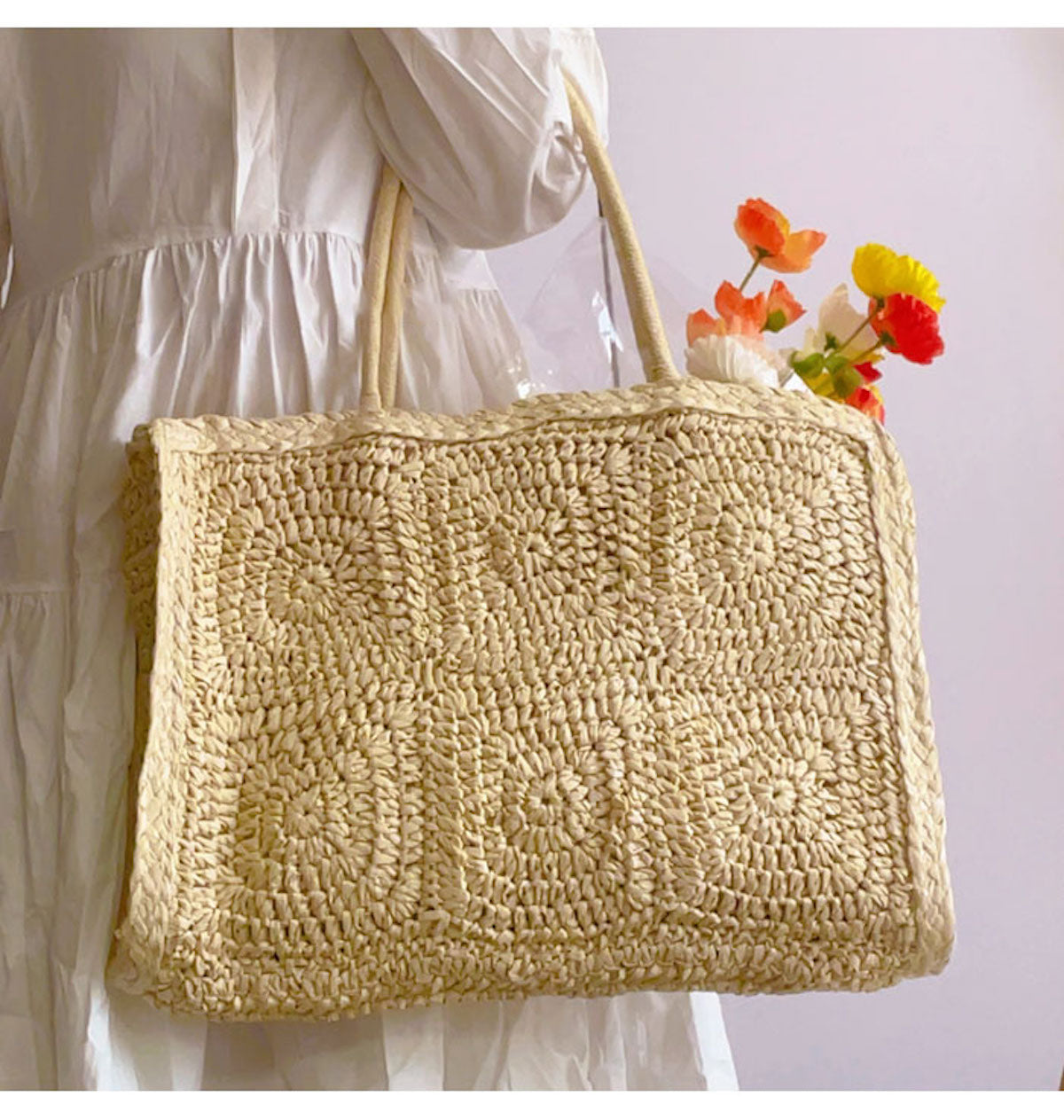 Buy Online Elena Handbags Large Straw Summer Tote
