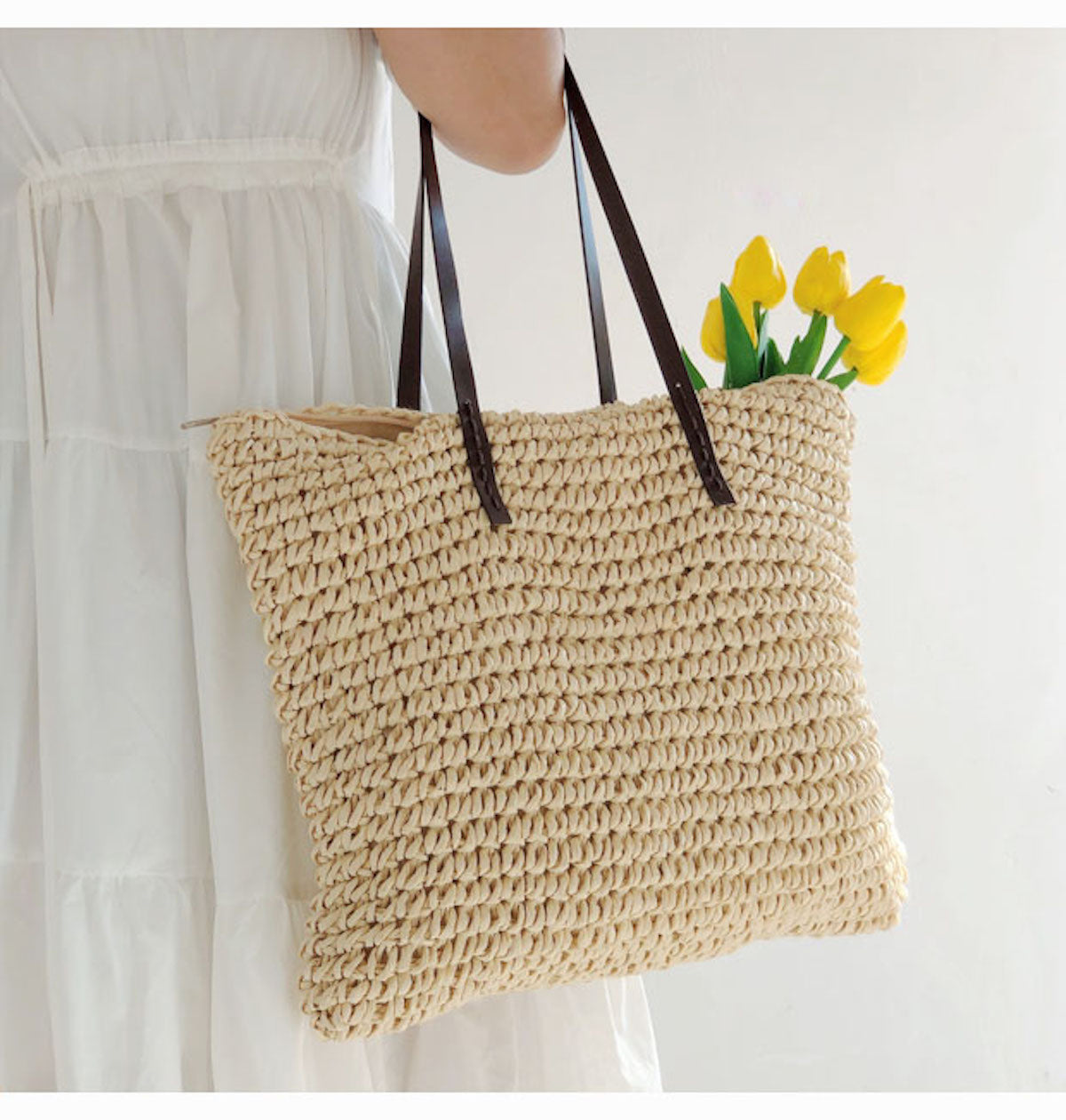 Buy Online Elena Handbags Everyday Large Straw Woven Summer Bag
