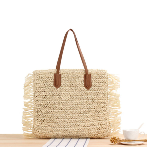 Elena Handbags Large Straw Beach Bag with Tassel