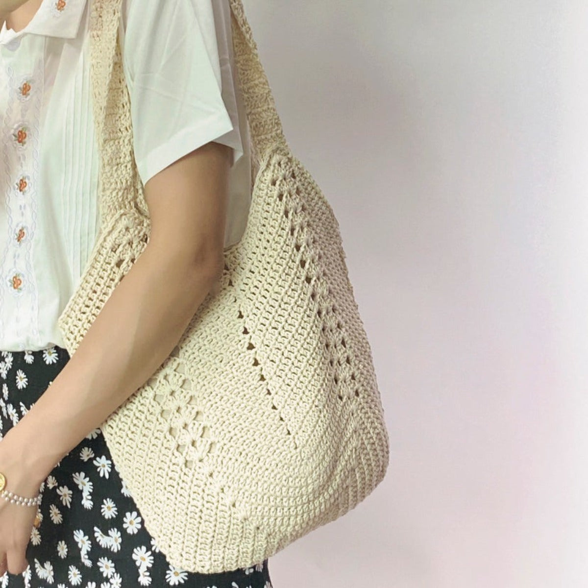 Buy Online Elena Handbags Retro Knitted Shoulder Bag Crochet Cotton Purse