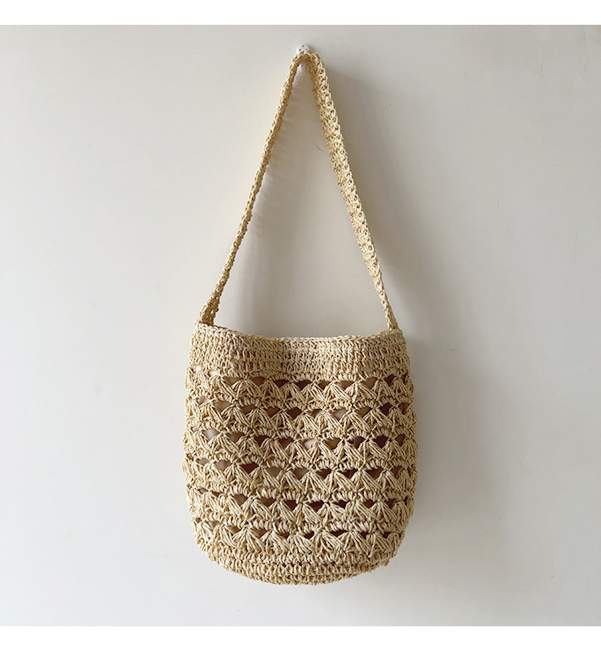 Buy Online Elena Handbags Patterned Straw Shoulder Bucket Bag