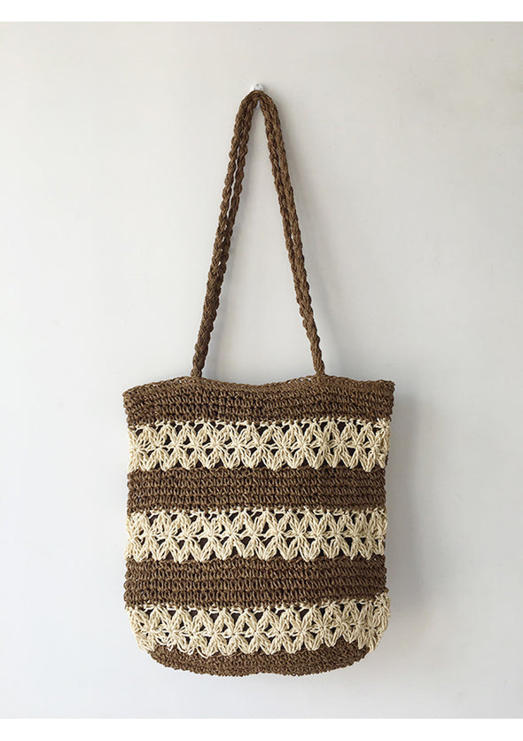 Buy Online High Quality, Unique Handmade 2021 Style Patterned Straw Woven Tote Bag, Retro Vibes, Summer Bag, Everyday Shoulder Bag, Beach Bag - Elena Handbags