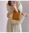Elena Handbags Straw & Leather Top-Handle Summer Bag