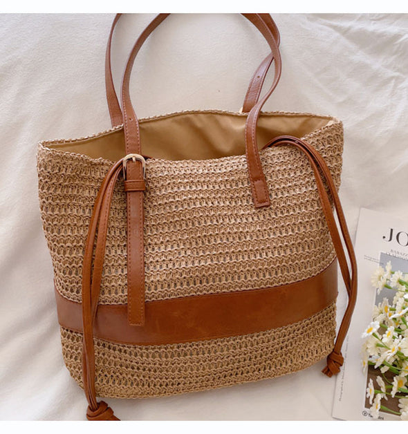 Elena Handbags Straw Woven Tote Shoulder Bag