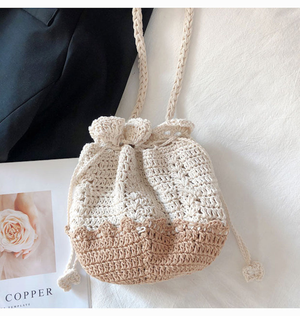 Buy Online High Quality, Unique Handmade Retro Cotton Drawstring Shoulder Bag, Hand Crochet Woven Purse, Fashion Casual Bag, Crossbody Bag Women's Purse Shoulder Bag - Elena Handbags