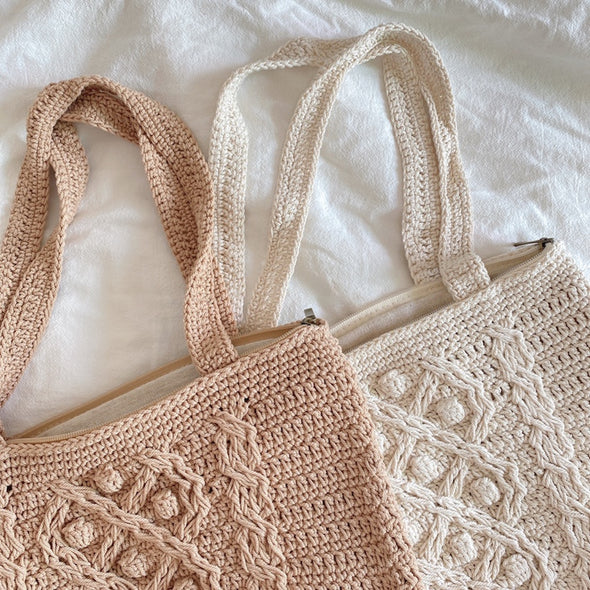 Elena Handbags Handmade Cotton Knitted Shoulder Bucket Bag