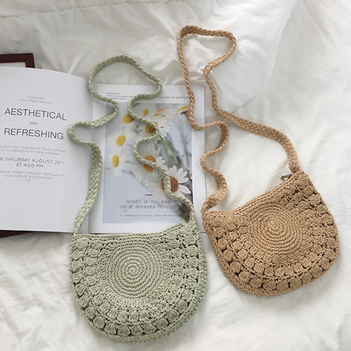Small Boho Cotton Knitted Shoulder Bag