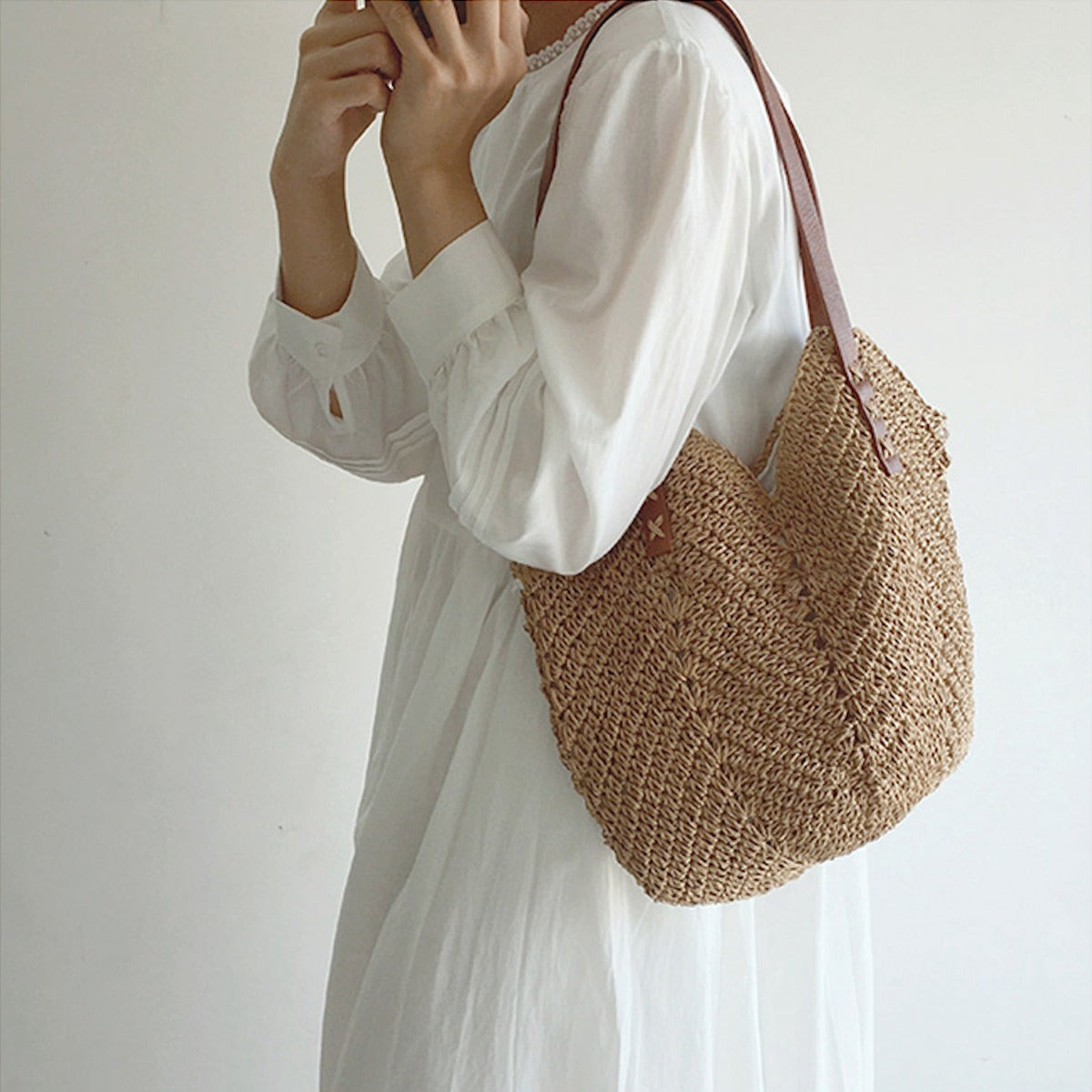 Buy Online High Quality, Unique Handmade Retro Straw Woven Tote Bag with Leather Straps, Summer Beach Bag, Handmade Shoulder Bag, Boho Beach Bag - Elena Handbags