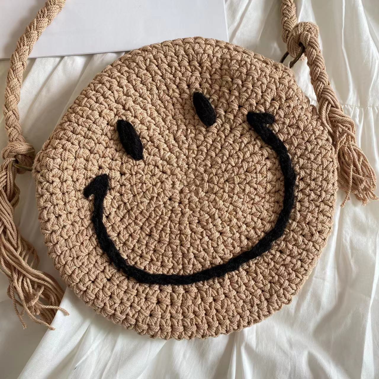 Buy Online Elena Handbags Crochet Smiley Face Round Bag