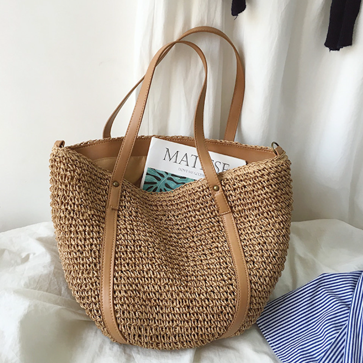 Large Straw Woven Tote Bag