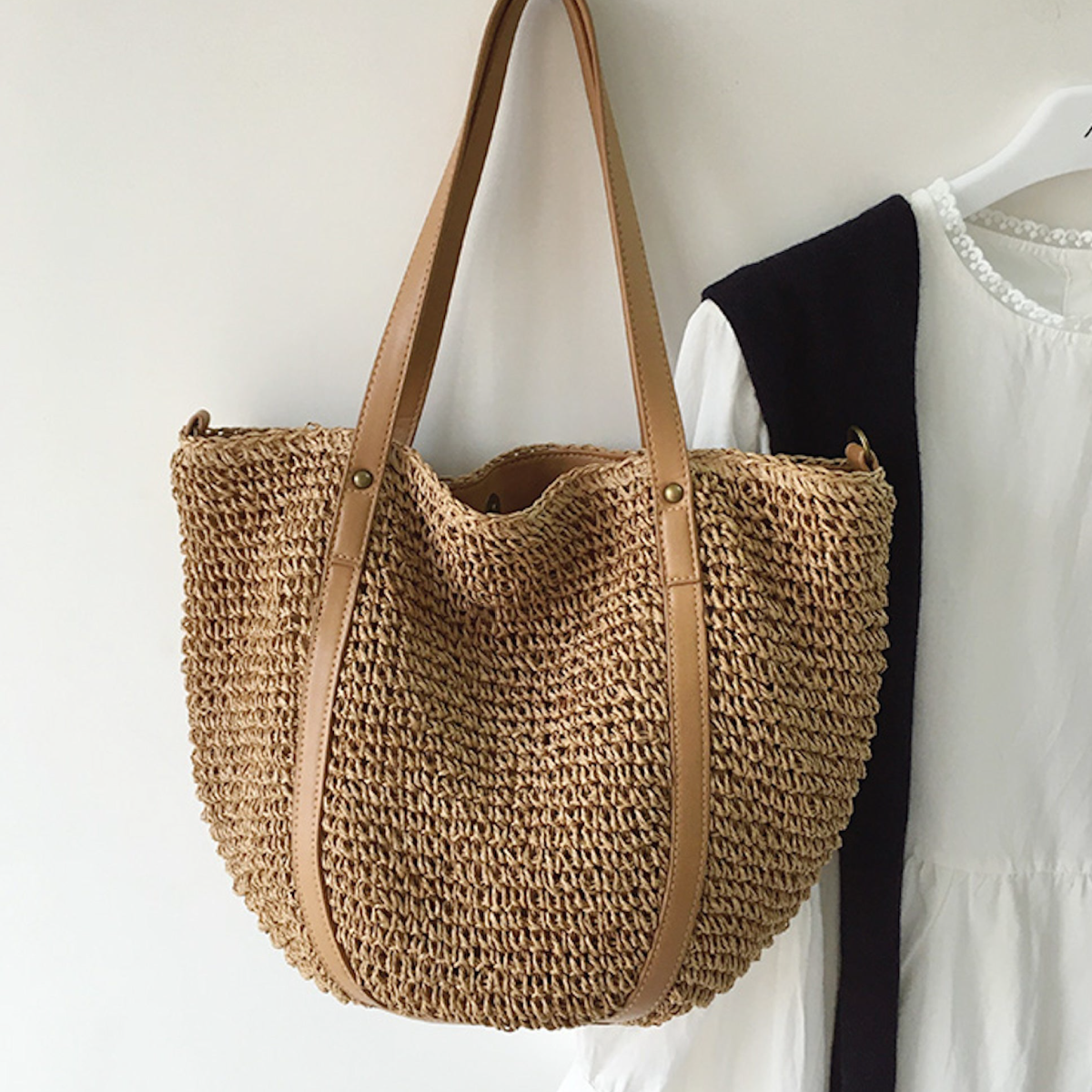 Large Straw Woven Tote Bag