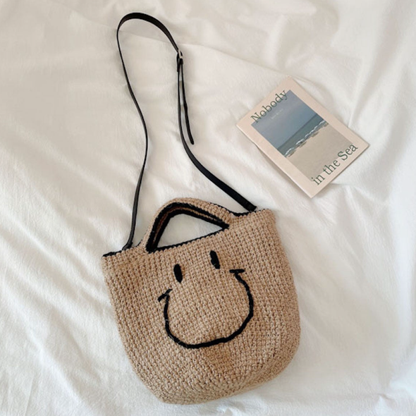 Elena Handbags Twine Woven Smiley Face Bag