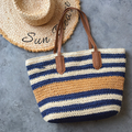 Large Striped Straw Woven Tote Bag