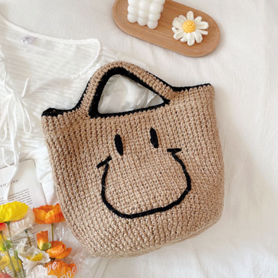 Elena Handbags Twine Woven Smiley Face Bag