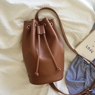 Elena Handbags Leather Bucket Bag with Drawstring