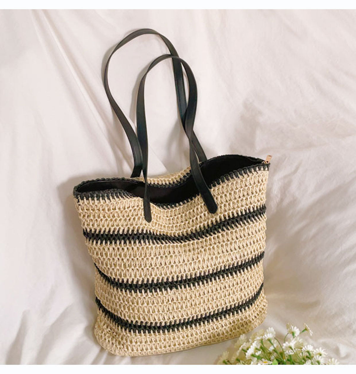 Elena Handbags Large Straw Striped Summer Tote