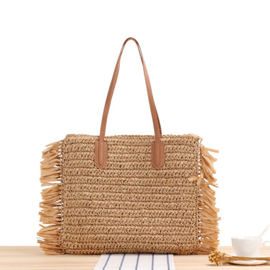 Elena Handbags Large Straw Beach Bag with Tassel