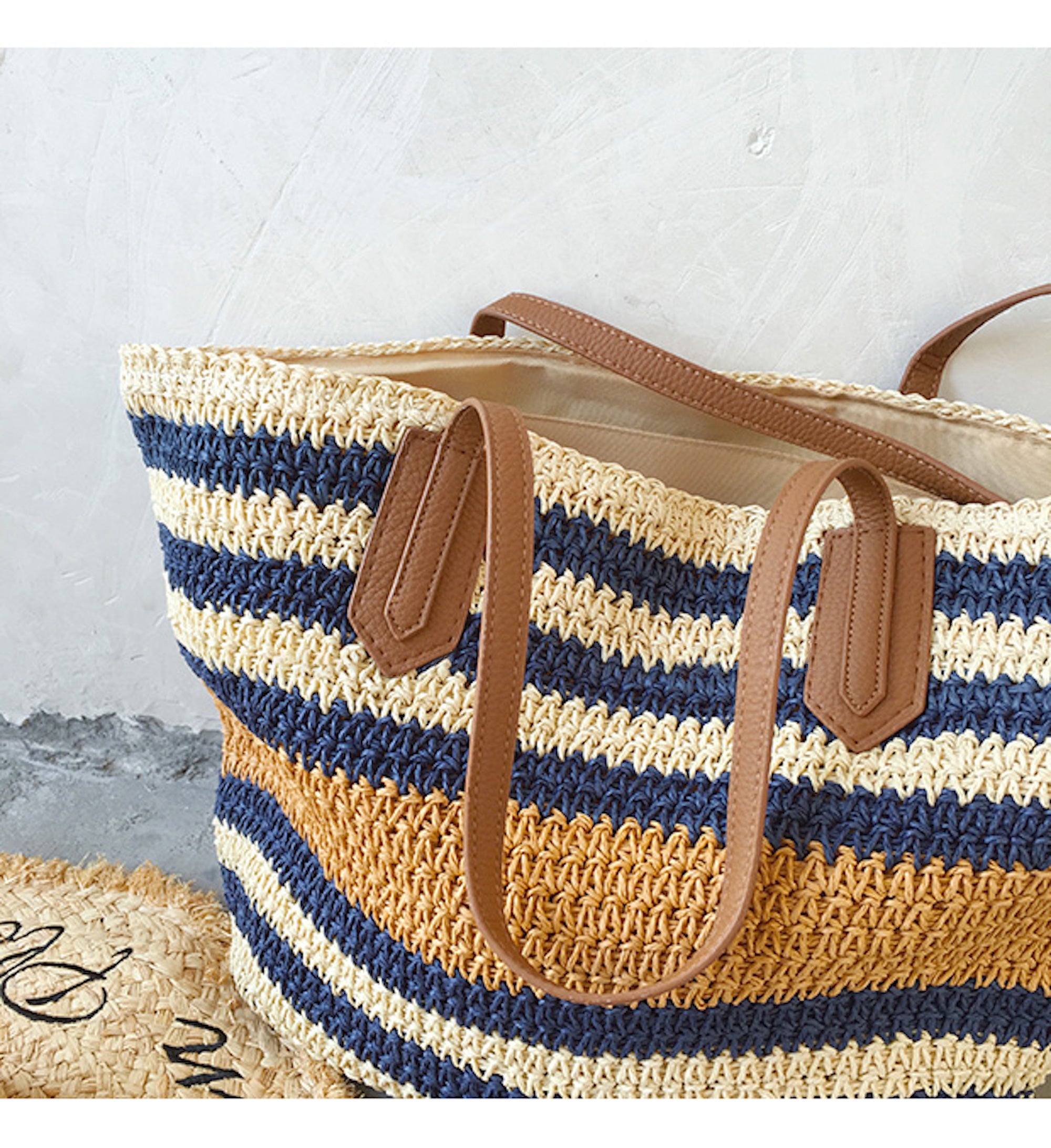 Buy Online High Quality, Unique Handmade Large Striped Straw Woven Tote Bag, Retro Vibes, Summer Bag, Everyday Shoulder Bag, Beach Bag - Elena Handbags