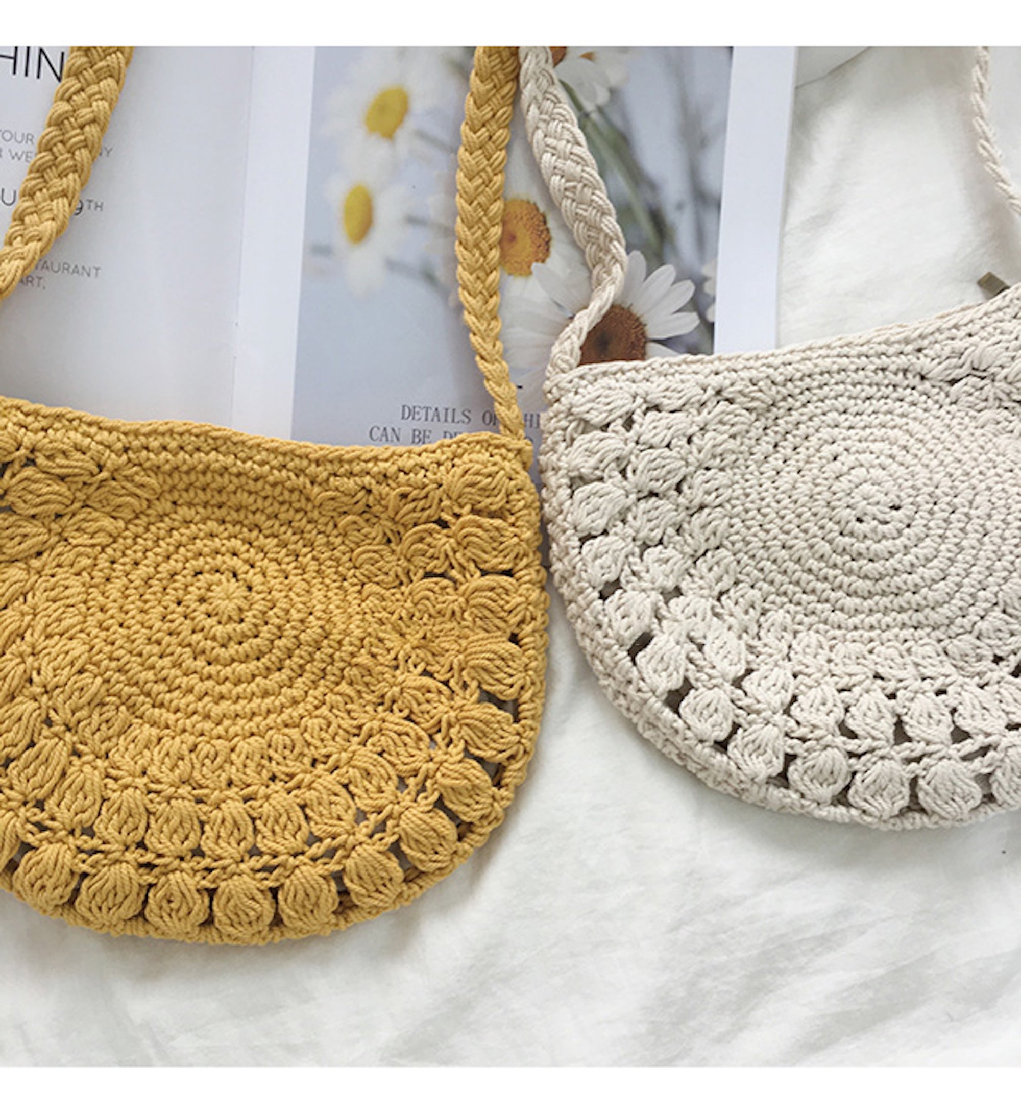 Buy Online High Quality, Unique Handmade Small Boho Cotton Knitted Shoulder Bag, Handmade Crochet Bag, Fashion Casual Bag, Gift for Her, Women's Woven Bag - Elena Handbags