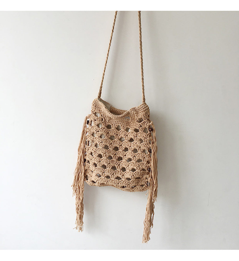 Buy Online High Quality, Unique Handmade Retro Cotton Crochet Shoulder Bag with Tassels, Hand Woven, Fashion Casual Bag, Gift for Her, Women's Woven Bag - Elena Handbags