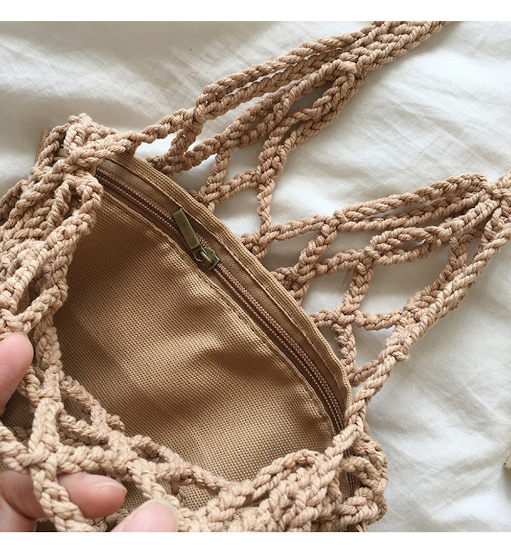Buy Online High Quality, Unique Handmade Crochet Medium Cotton Knitted Top Handle Bag with Fishnet Design - Elena Handbags
