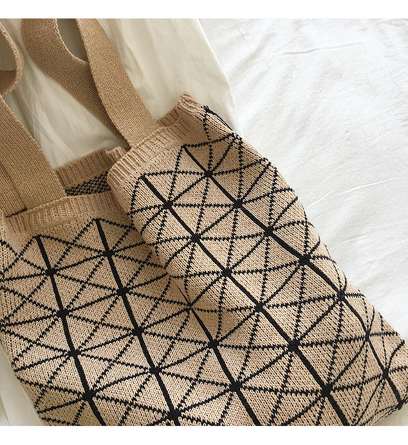 Elena Handbags Geometric Cotton Knitted Shoulder Bag