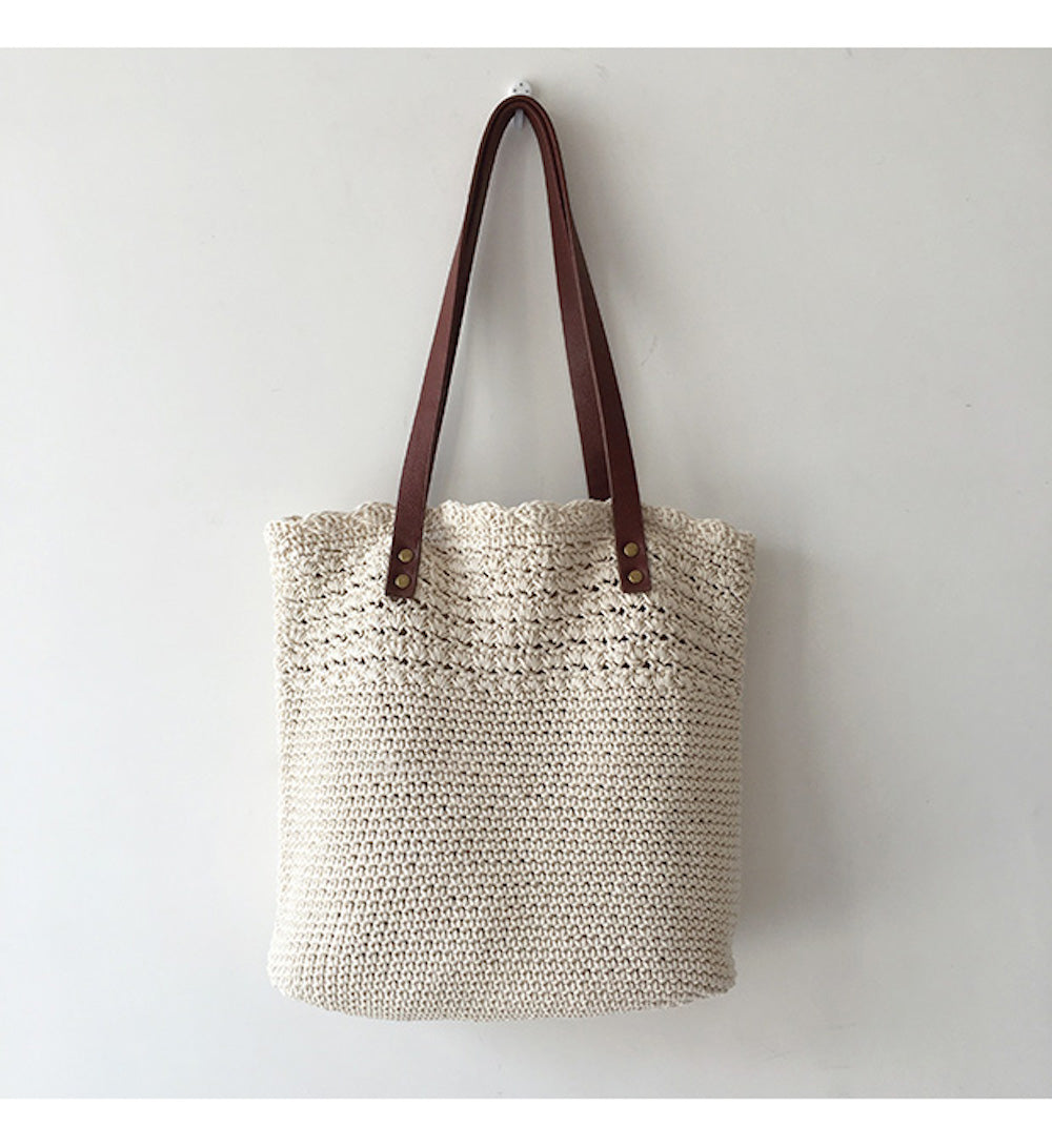 Buy Online High Quality, Unique Handmade Handmade Crochet Shoulder Bag with Leather Strap, Hand Woven, Fashion Casual Bag, Gift for Her, Women's Woven Bag - Elena Handbags