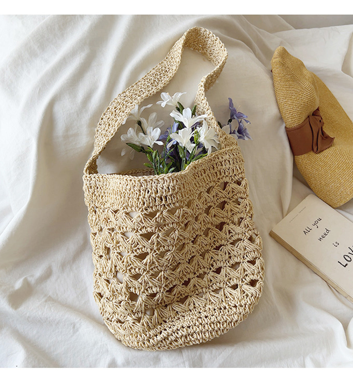 Buy Online Elena Handbags Patterned Straw Shoulder Bucket Bag