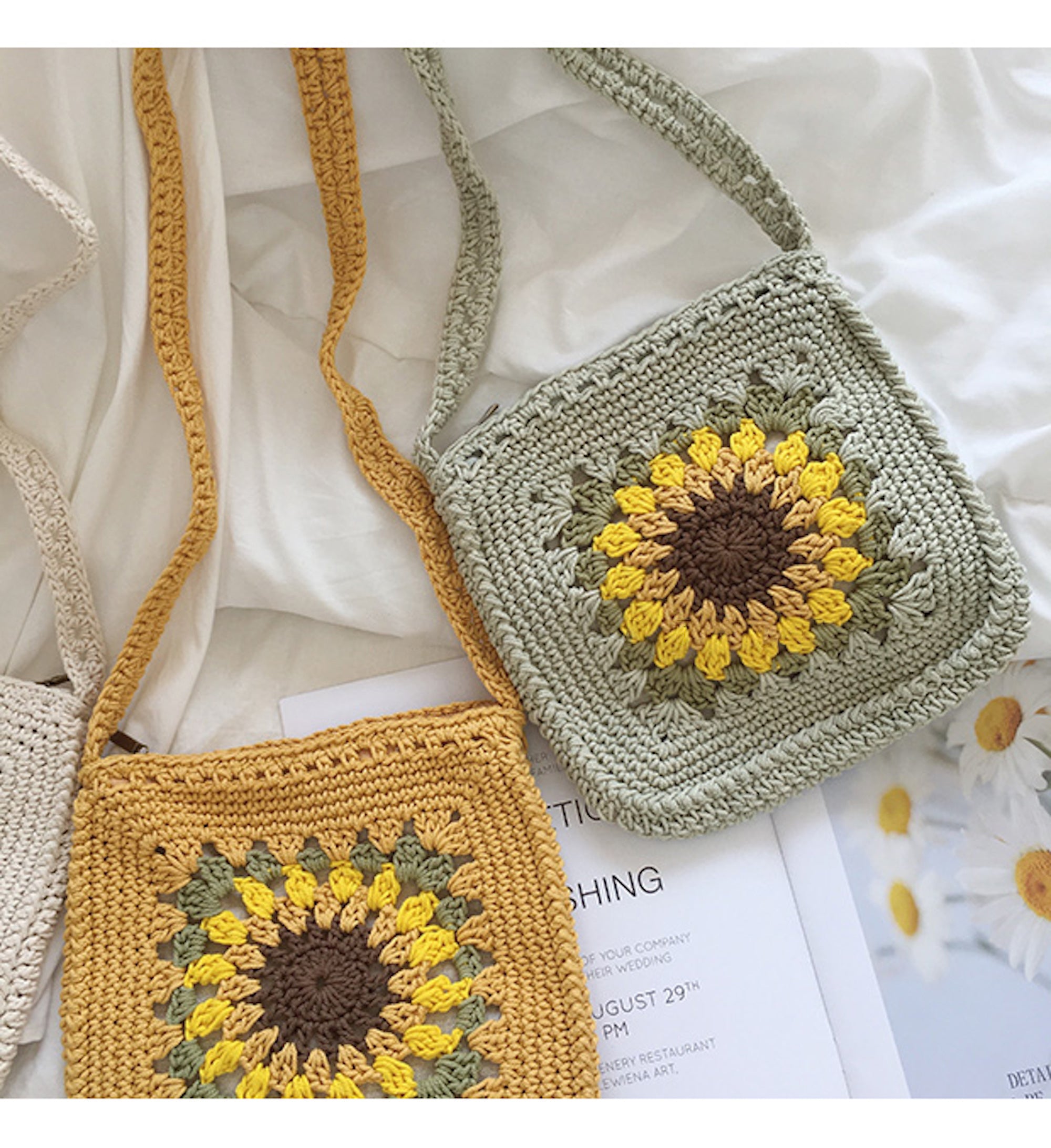 Buy Online High Quality, Unique Handmade Handmade Crochet Sunflower Purse, Hand Woven Crossbody Bag, Cotton Purse, Amigurumi Shoulder Bag, Crossbody Bag - Elena Handbags