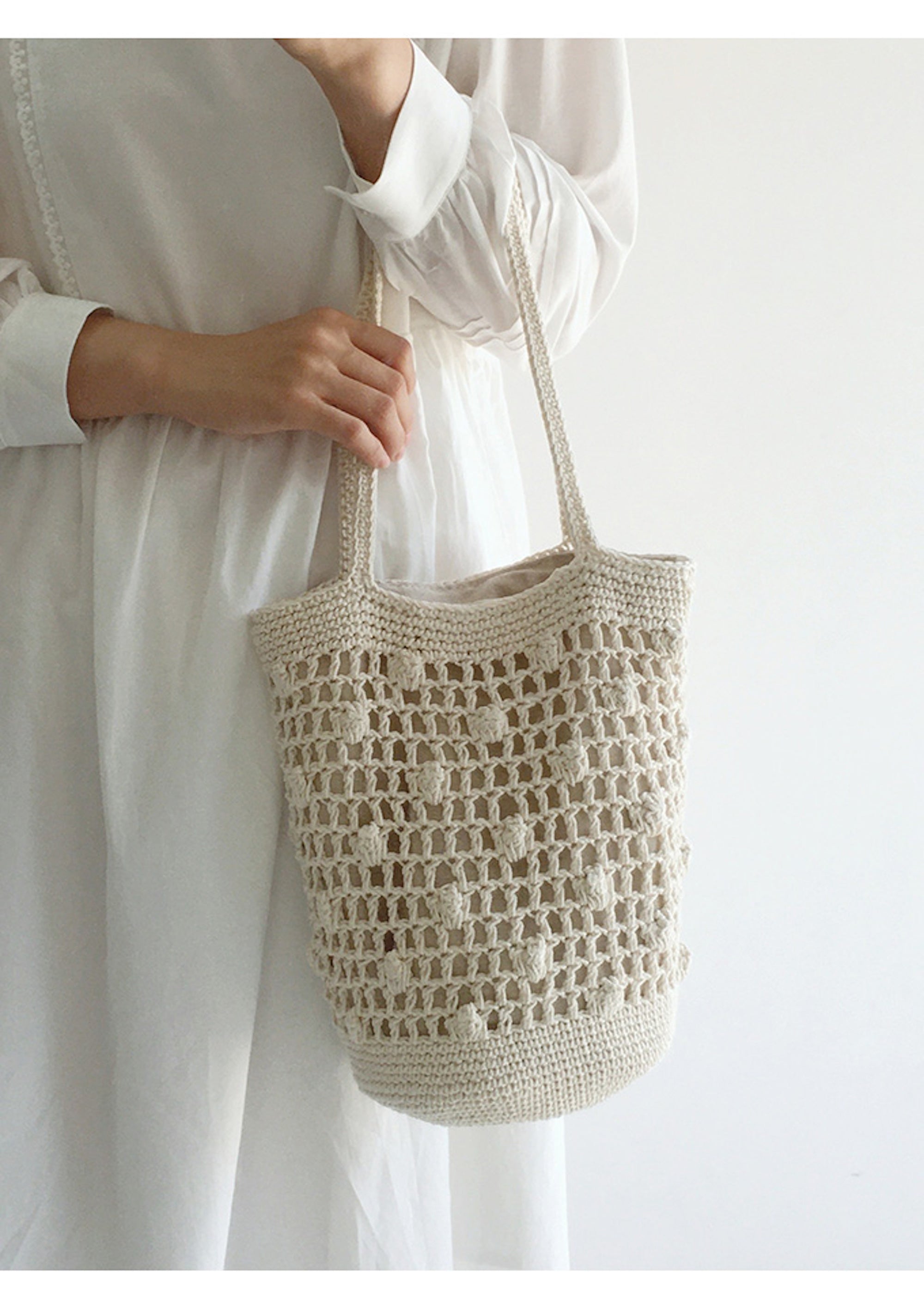 Buy Online High Quality, Unique Handmade Crochet Cotton Bucket Shoulder Bag, Minimalistic Basket Design, Hand Crochet Woven Purse, Fashion Casual Bag, Women's Purse, Shoulder Bag - Elena Hand
