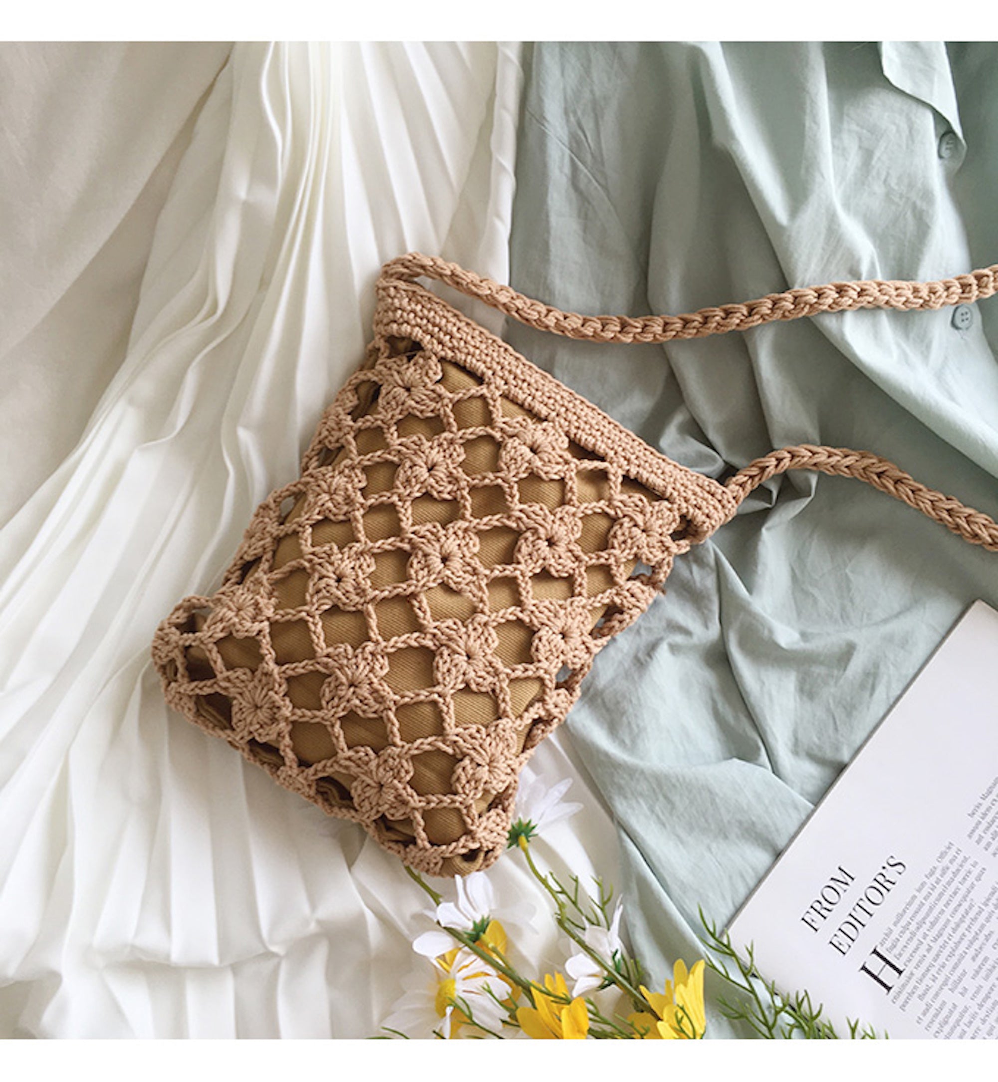 Buy Online High Quality, Unique Handmade Crochet Shoulder Crossbody Bag, Minimalistic Pouch Design, Small Size, Handmade Woven Cotton Twine - Elena Handbags