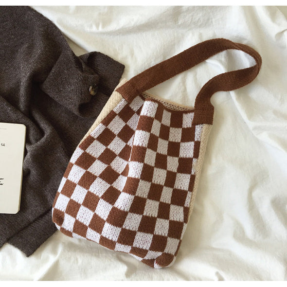 Elena Handbags Checkered Cotton Knitted Shoulder Bag