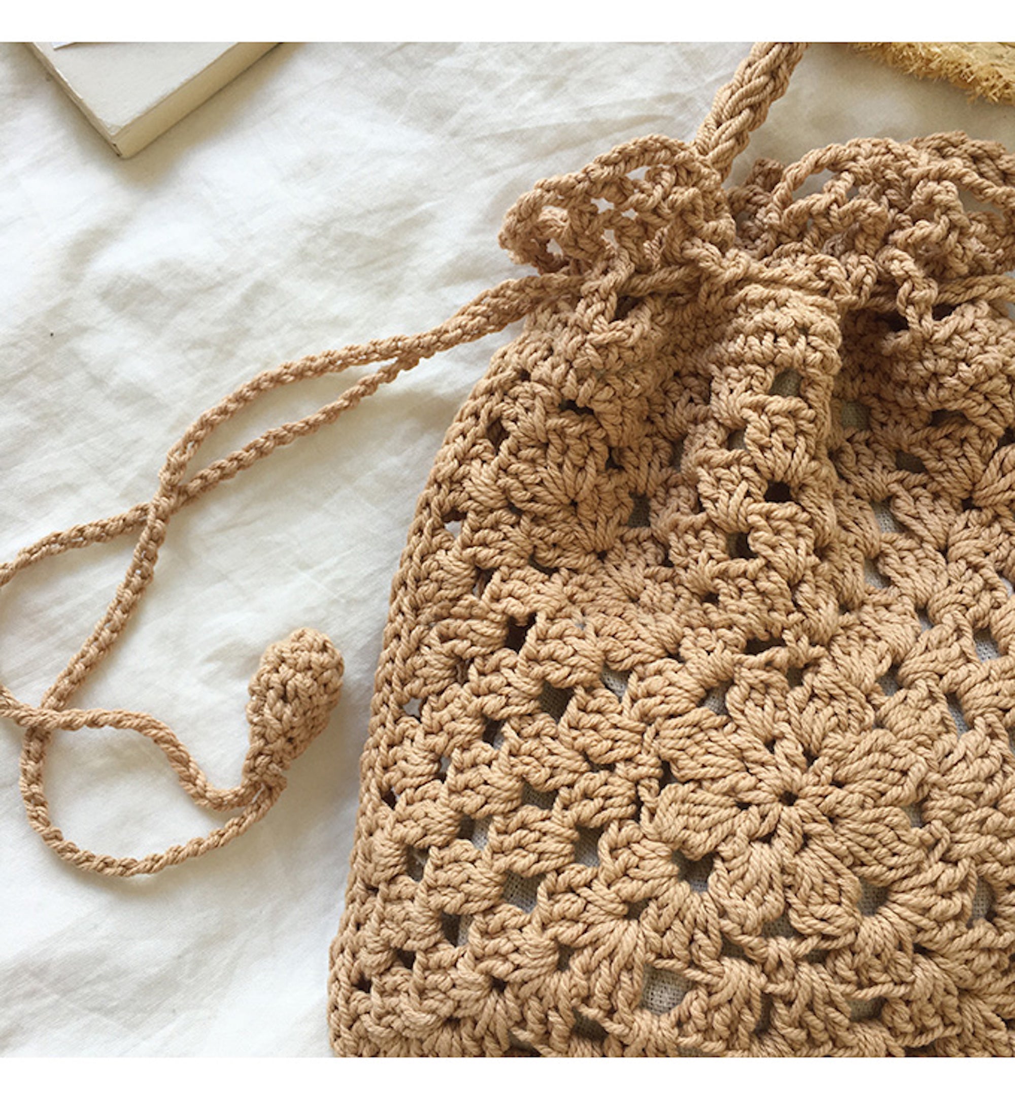 Buy Online High Quality, Unique Handmade Retro Cotton Knitted Shoulder Bucket Bag with Tassel, Hand Crochet Woven Purse, Fashion Casual Bag, Crossbody Bag Women's Purse Shoulder Bag - Elena H