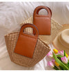Elena Handbags Straw & Leather Top-Handle Summer Bag