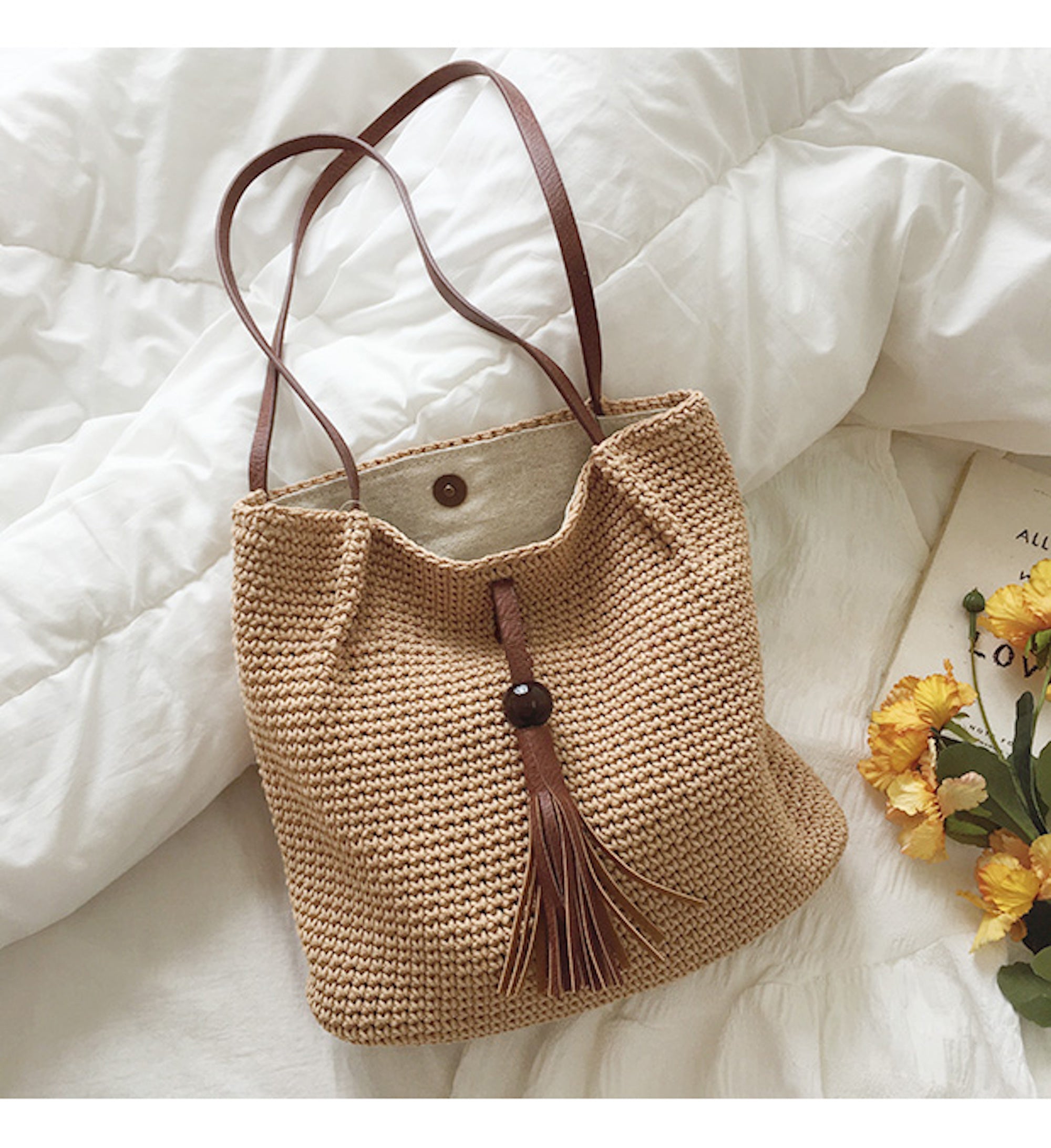 Buy Online High Quality, Unique Handmade Retro Cotton Knitted Shoulder Bag with Tassel, Hand Woven, Fashion Casual Bag, Gift for Her, Women's Woven Bag - Elena Handbags