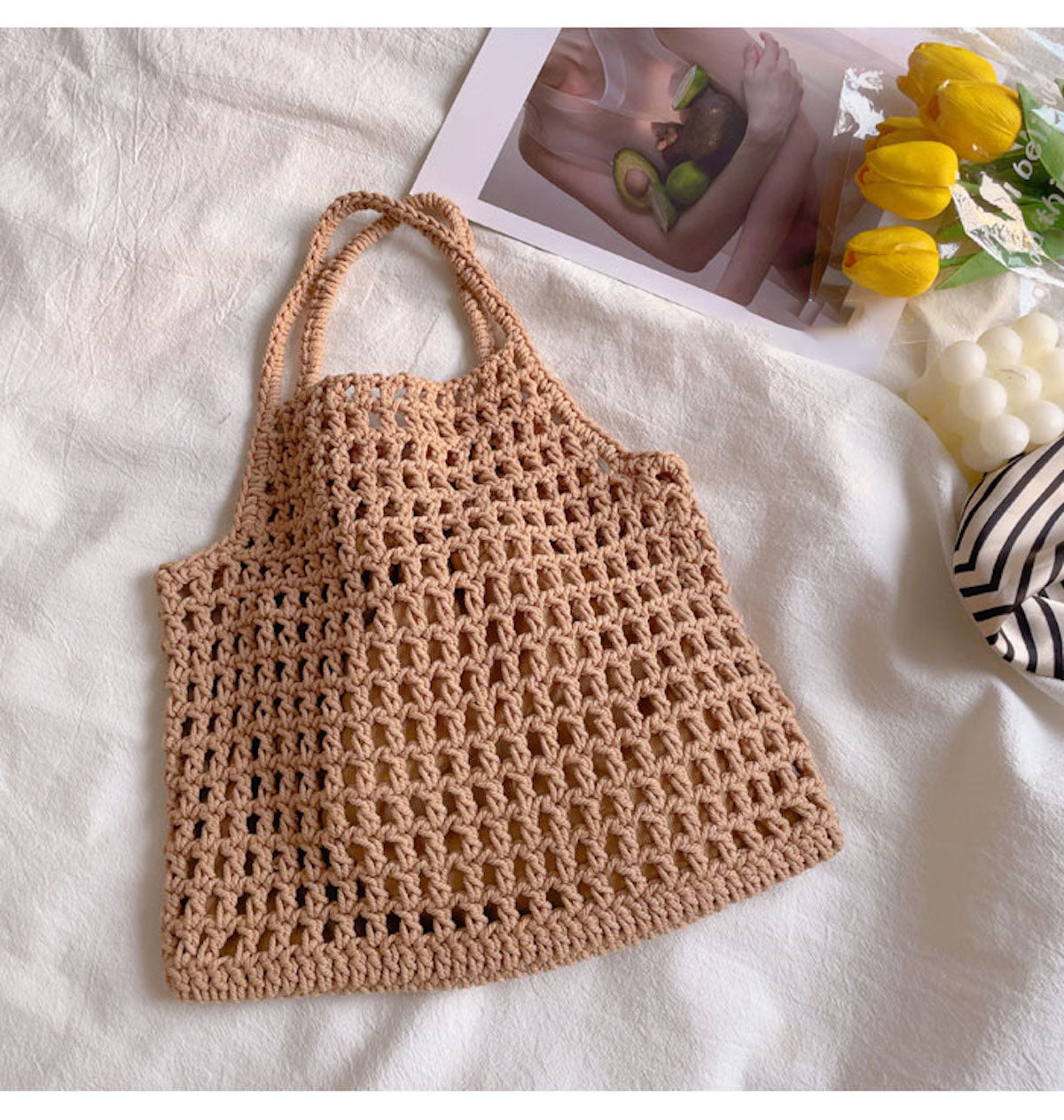 Elena Handbags Retro Cotton Knitted Fishnet Bag