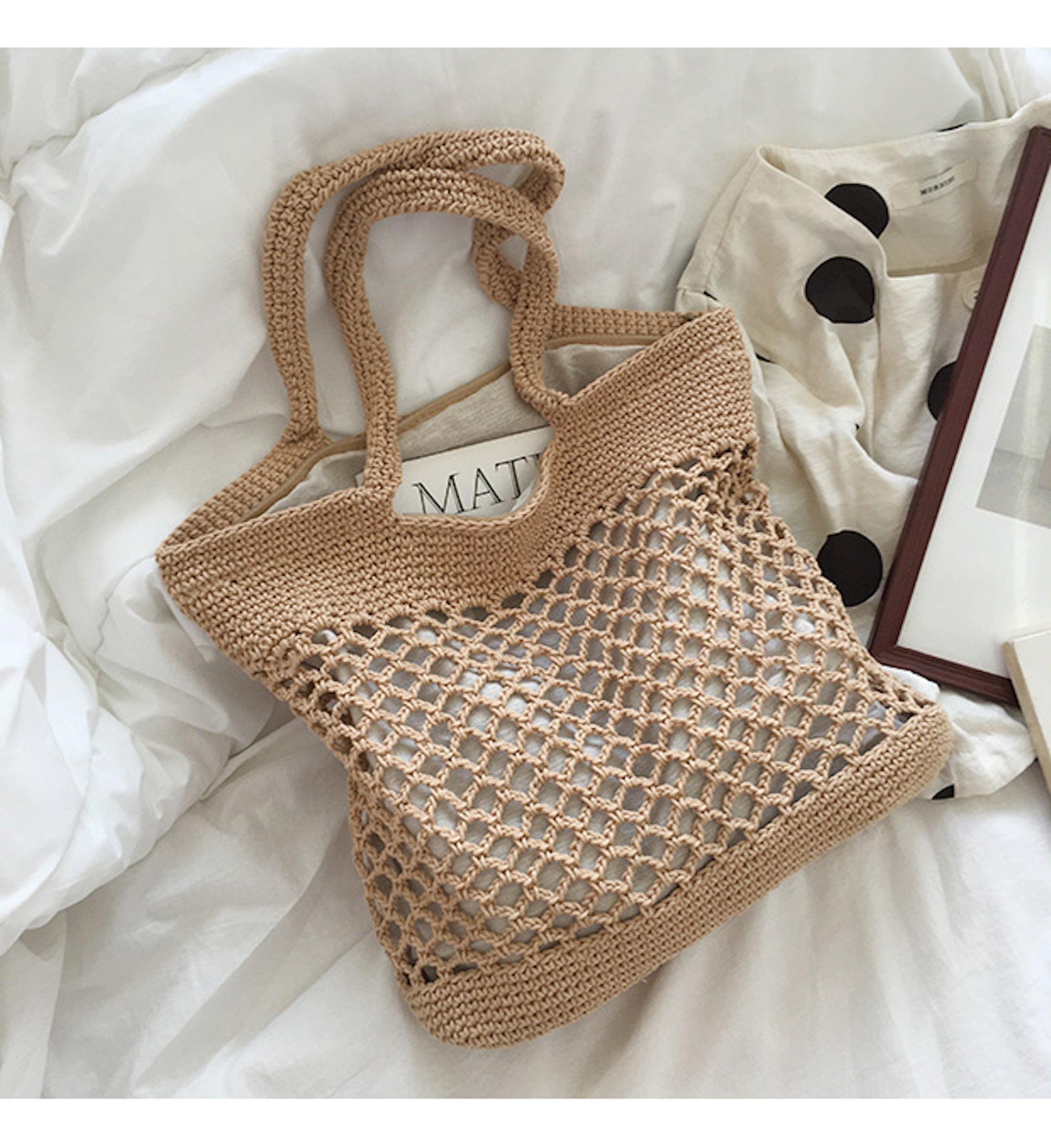 Buy Online High Quality, Unique Handmade Retro Fish Net Cotton Knitted Shoulder Bag, Hand Woven, Fashion Casual Bag, Gift for Her, Women's Woven Bag - Elena Handbags