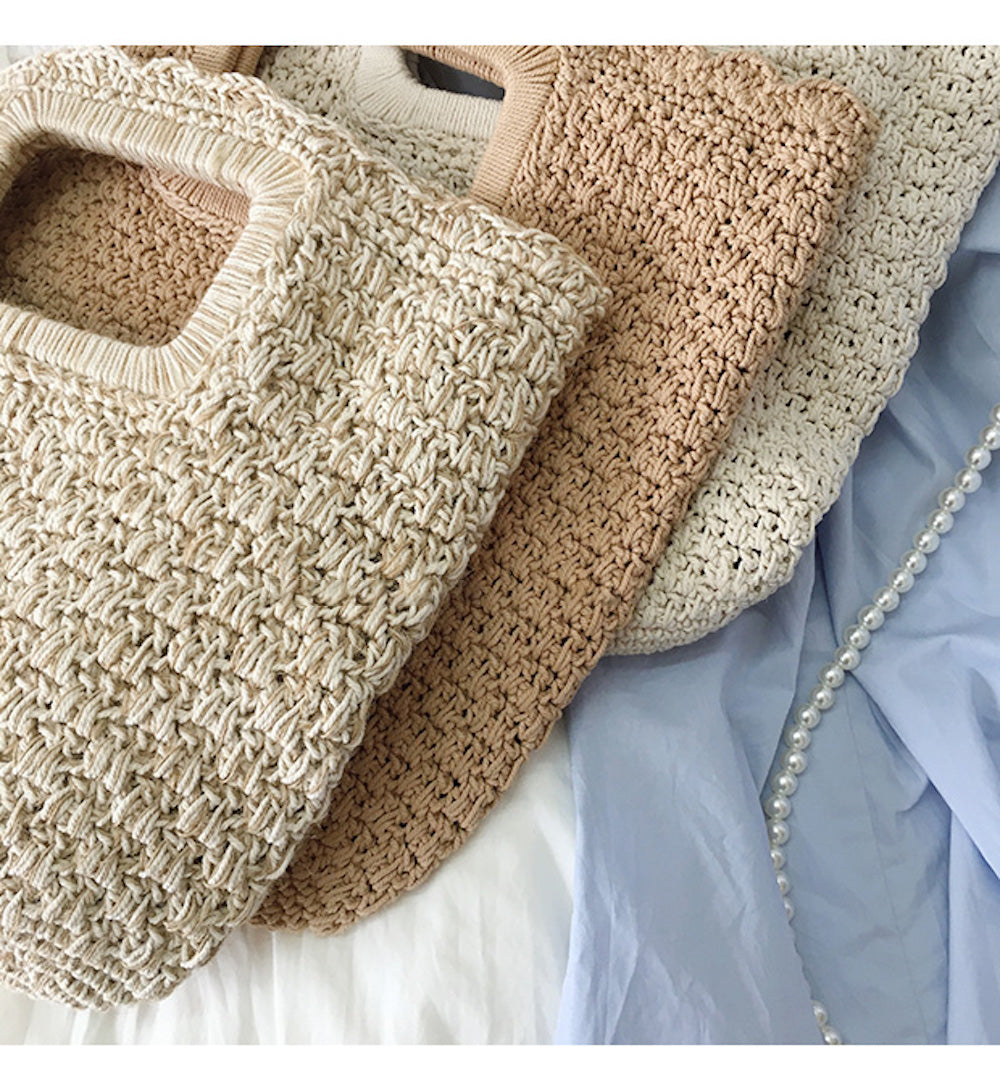 Buy Online High Quality, Unique Handmade Harajuku Style Cotton Knitted Top Handle Tote Bag - Elena Handbags