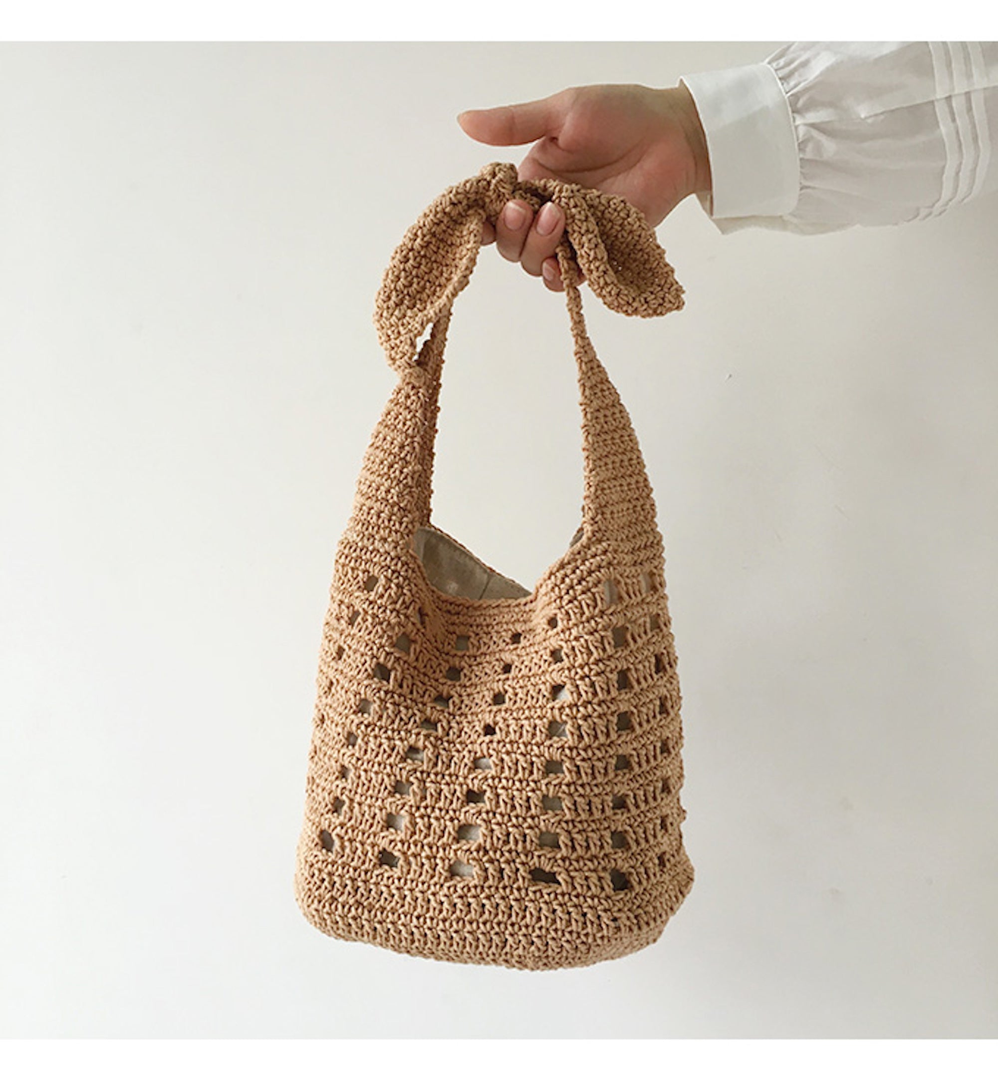 Buy Online High Quality, Unique Handmade Medium Crochet Cotton Bucket Bag, Minimalistic Basket Design, Hand Crochet Woven Purse, Fashion Casual Bag, Women's Purse, Shoulder Bag - Elena Handba