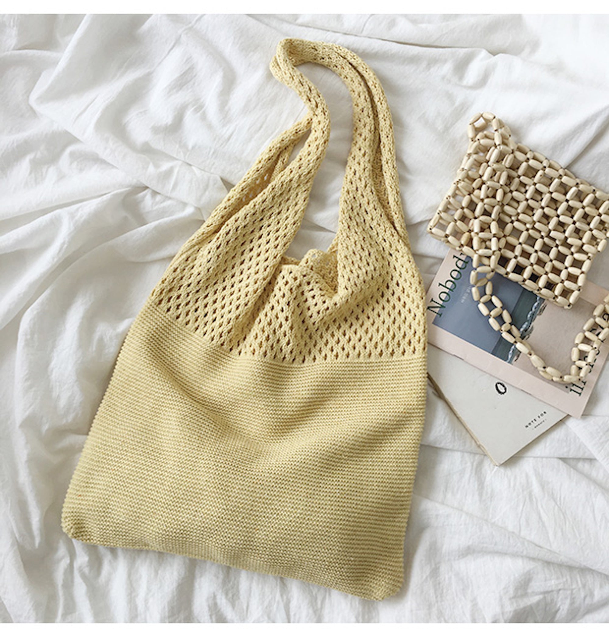 Buy Online High Quality, Unique Handmade Macaron Colored Cotton Knitted Shoulder Bag, Fashion Casual Bag, Handmade Gift for Her, Women's Hand Woven Bag - Elena Handbags