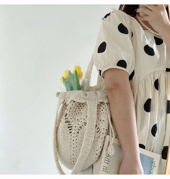 Elena Handbags Floral Knitted Bucket Bag