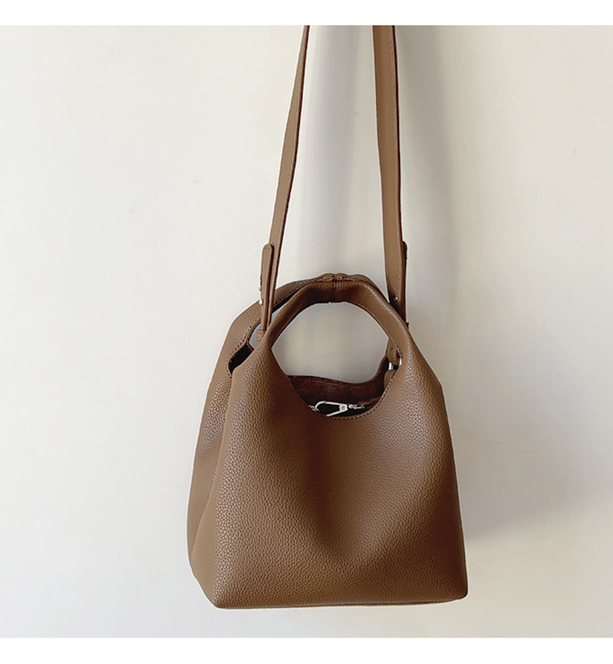 Elena Handbags Soft Leather Tote Bucket Bag Light Brown