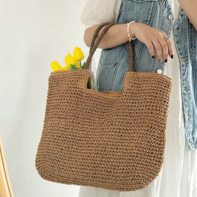 Buy Online High Quality, Unique Handmade Chic Straw Woven Tote Bag, Vintage Vibes, Summer Bag, Everyday Shoulder Bag, Beach Bag - Elena Handbags